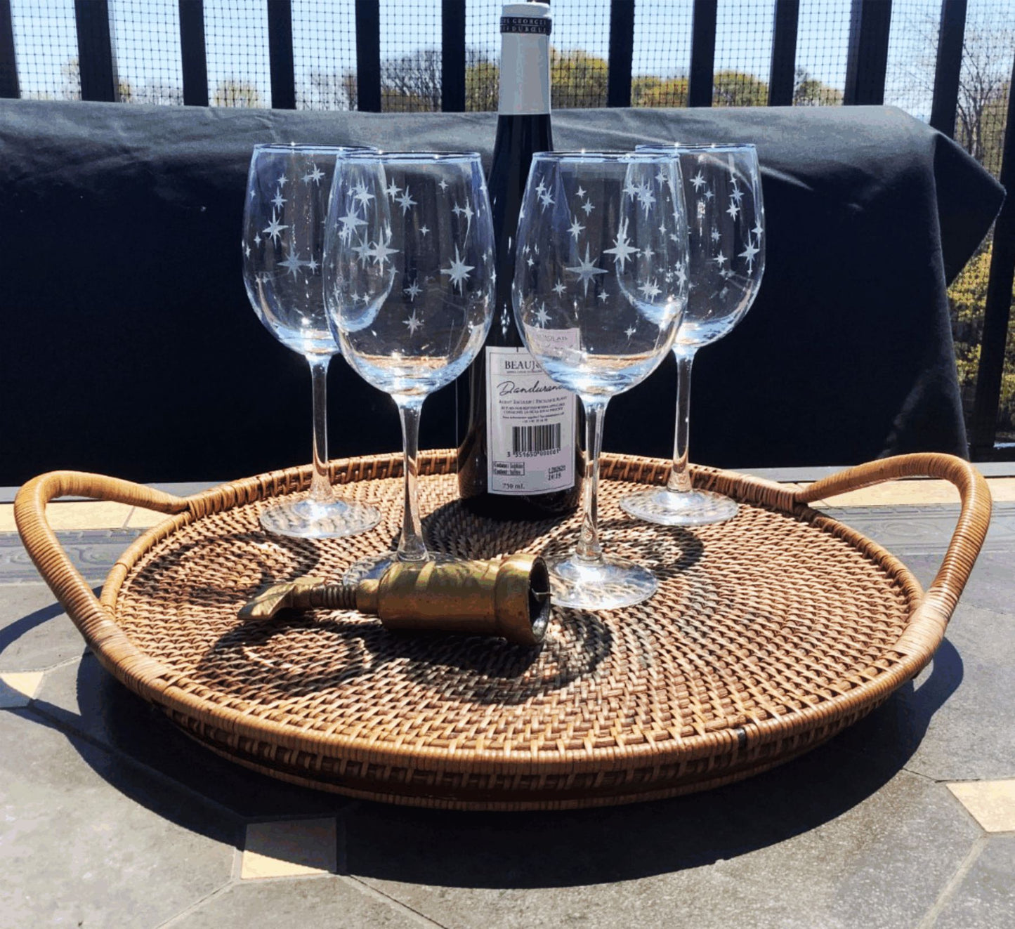 Mid Century Starburst Hand Etched Stemmed 16 ounce Retro Wine Glasses gift set of 2