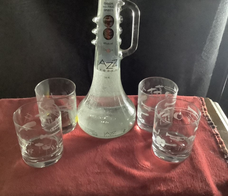 Music Lover Whiskey glasses, Jazz Gift Set of 4 Rocks Etched Glassware, engraved Musical Instruments, Musician Housewarming Gift 10 ounce.