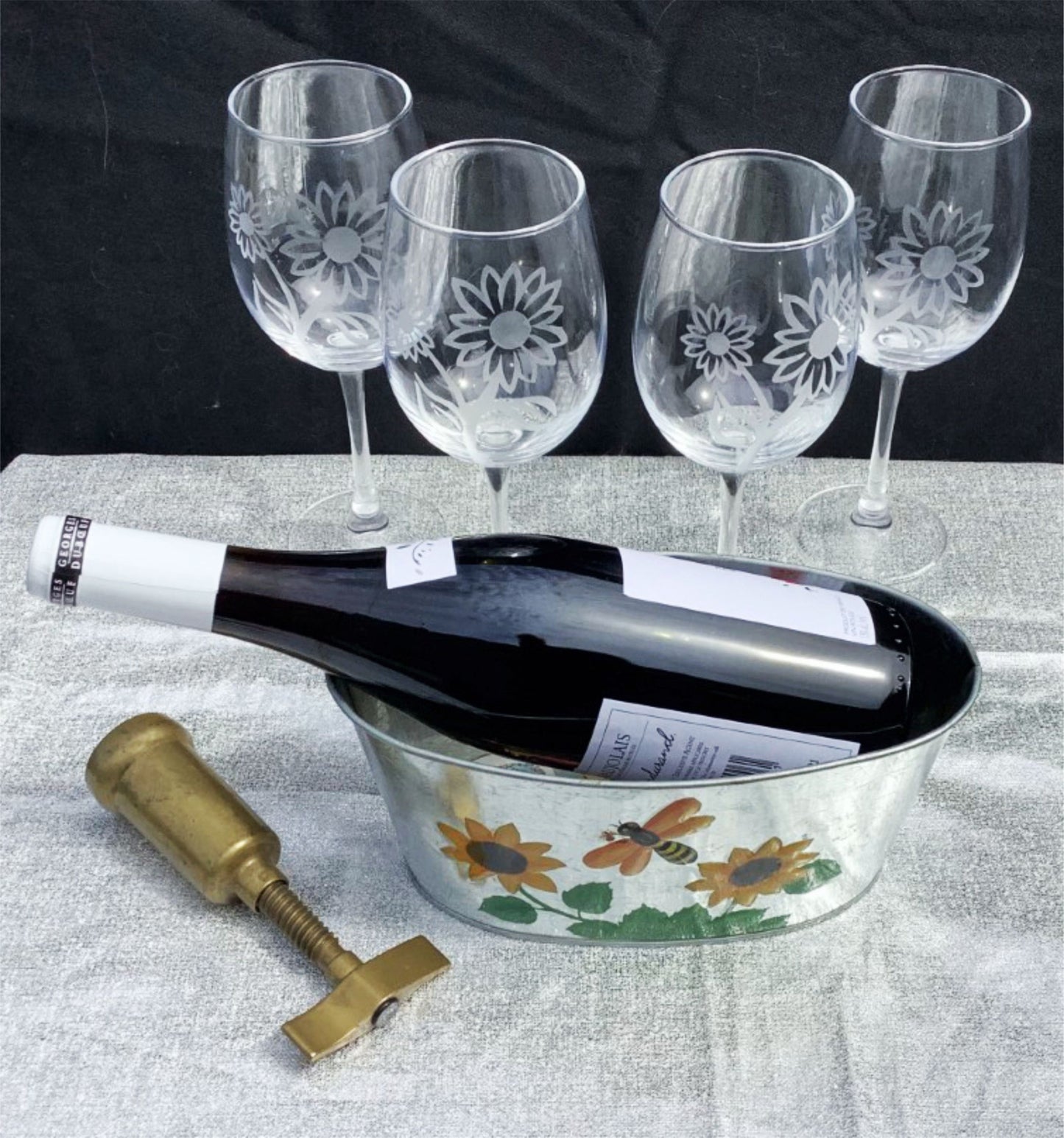 Sunflower Wine Glasses Happy Etched Stem Wine Glasses Gift Sixties Lover Martini Gift Sunflower Barware Glasses Flower Power Gift Set of 4