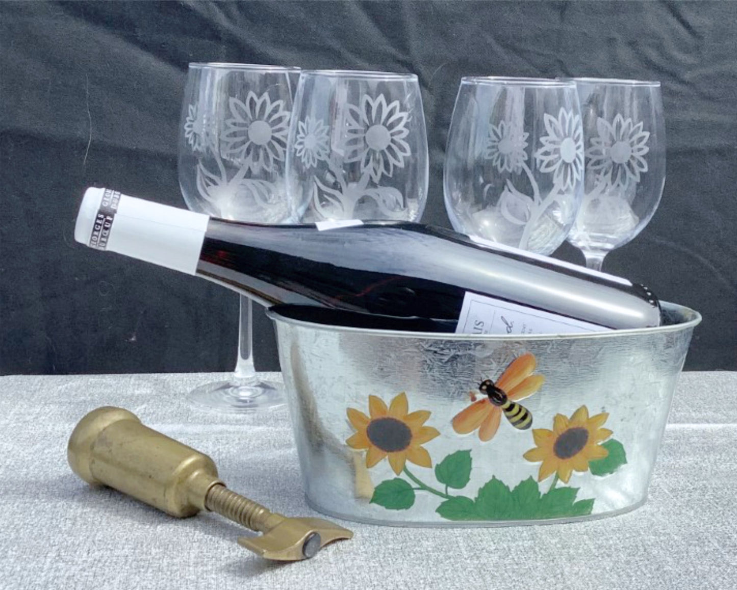 Sunflower Wine Glasses Happy Etched Stem Wine Glasses Gift Sixties Lover Martini Gift Sunflower Barware Glasses Flower Power Gift Set of 4