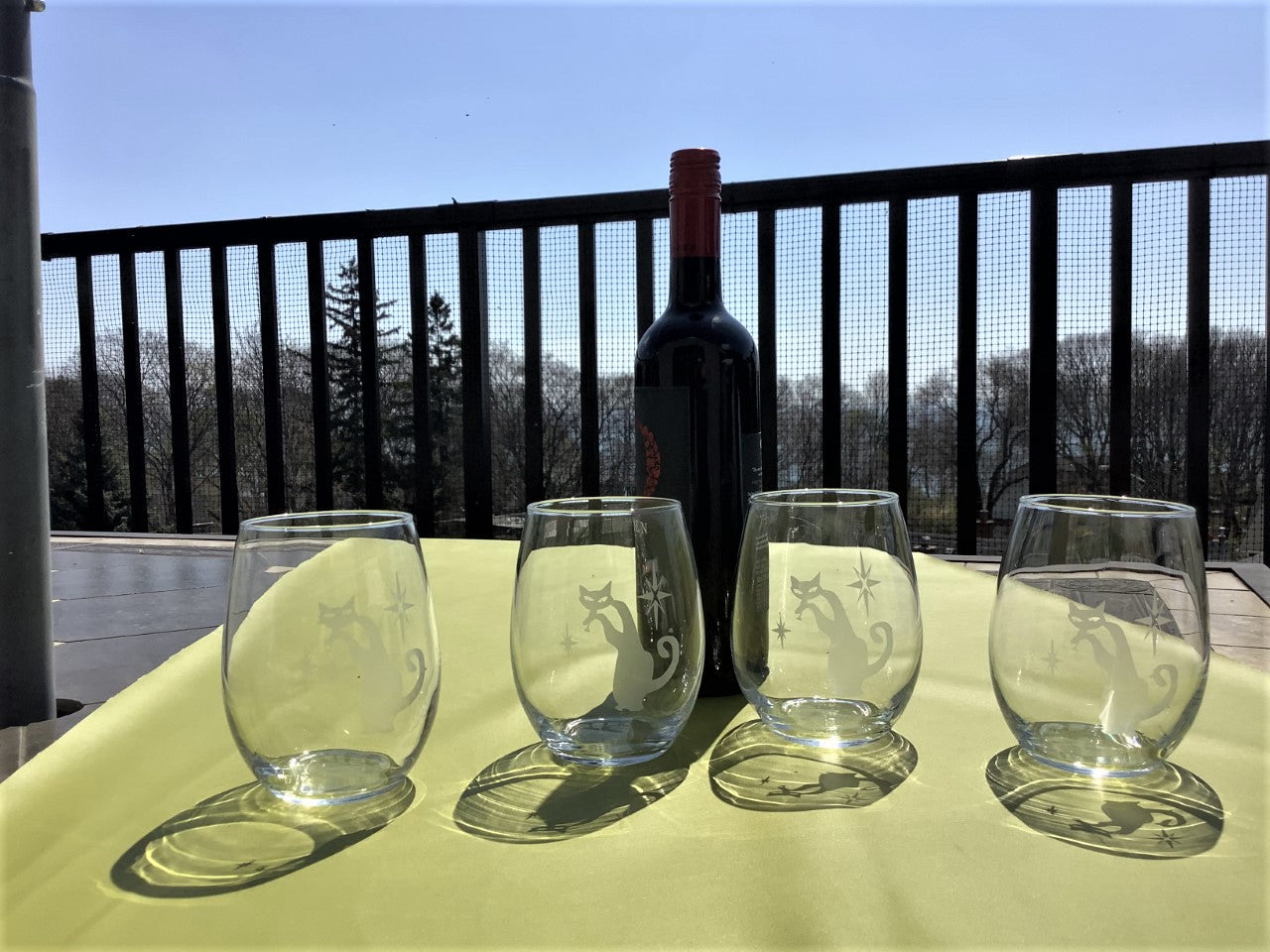 Atomic Devious Cat Etched Stemless Wine Glasses - 20 oz - Set of 4