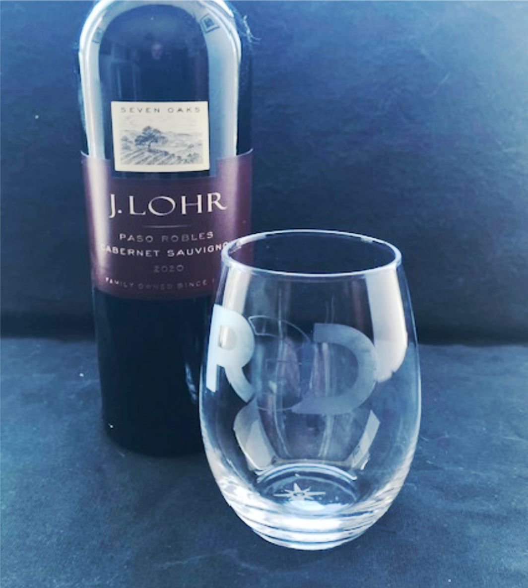 Customized Stemless Wine Glass Set of 4 x 15 oz. Personalized Etched Wine Gift custom bar office glassware create your own housewarming gift