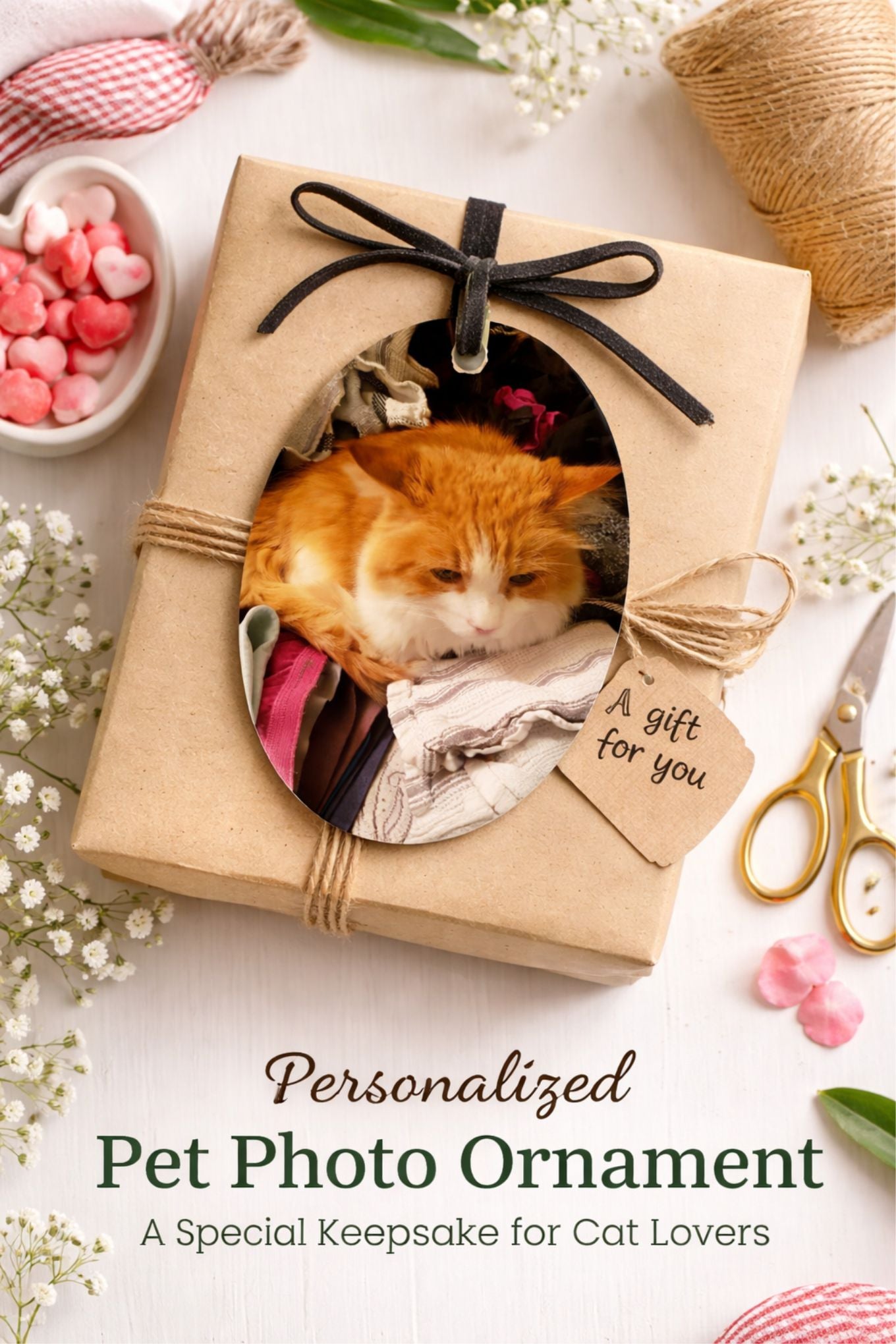 Custom Ceramic Cat Ornament Double Sided Made from Your Personal Photo