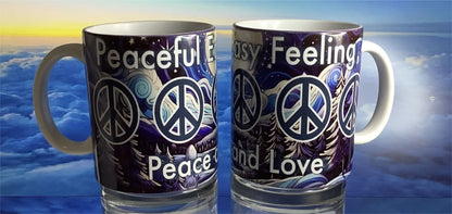 Peaceful Easy Feeling Coffee Mugs – Retro Peace Sign Boho Hippie 60s Gift Set