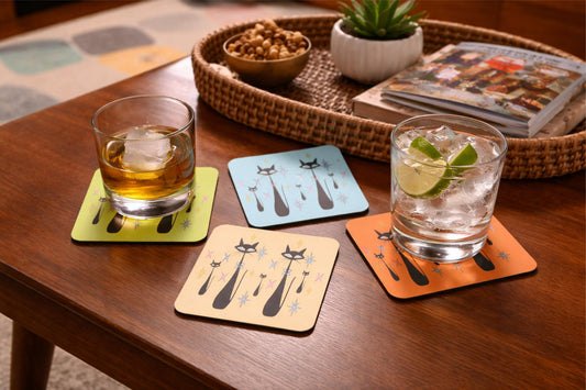 Atomic Era Coasters Set of 4 - Retro Cat Lover Gift - Caskal Recognition