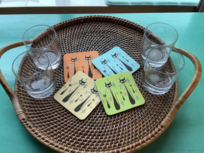 Atomic Era Coasters Set of 4 - Retro Cat Lover Gift - Caskal Recognition