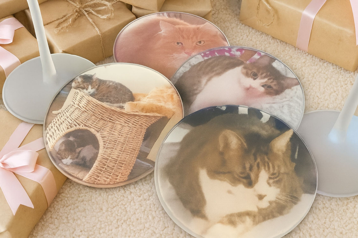 Personalized Pet Photo Coaster Set – Custom Cat Picture Coasters, Pet Memorial Keepsake, Cat Lover Gift (Set of 4)