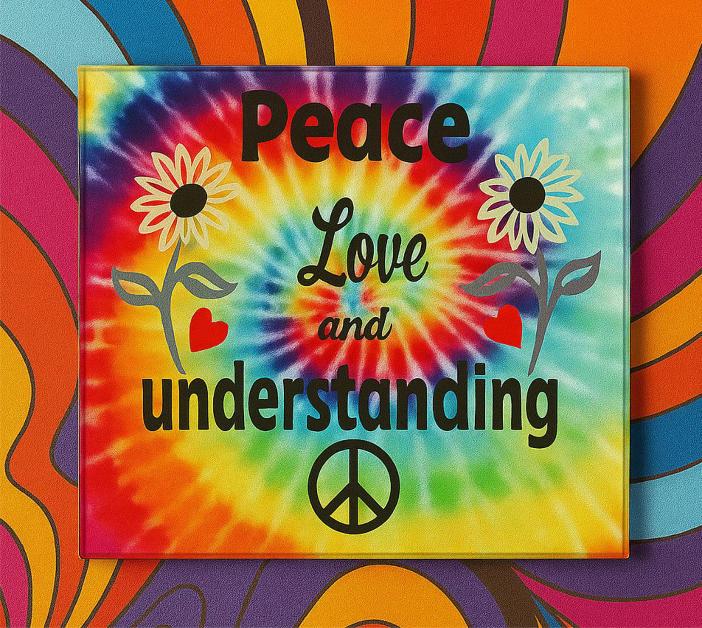 Hippie 60s Peace Love Psychedelic Glass Coasters – Groovy Retro Free Spirit Gift Set of 4