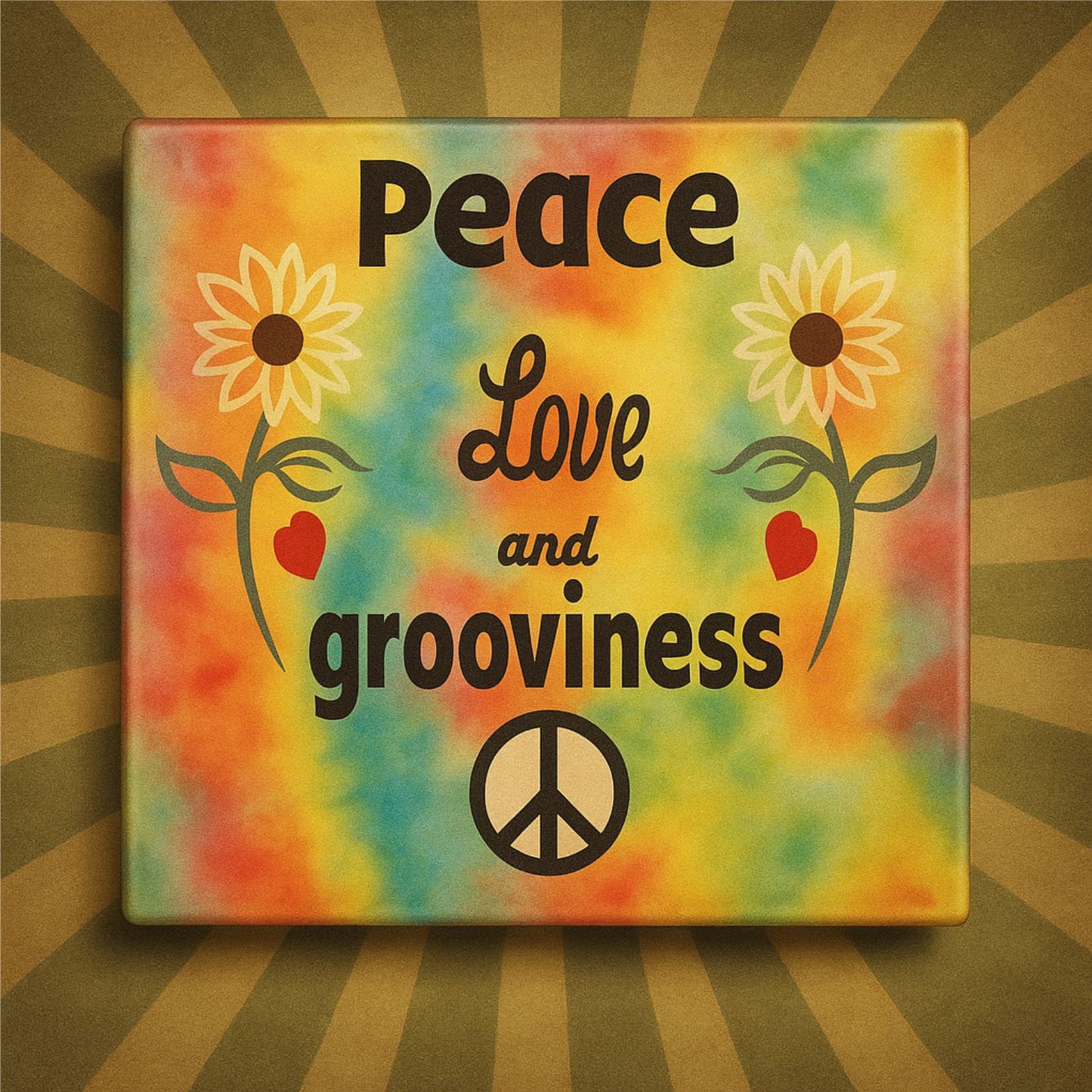 Hippie 60s Peace Love Psychedelic Glass Coasters – Groovy Retro Free Spirit Gift Set of 4