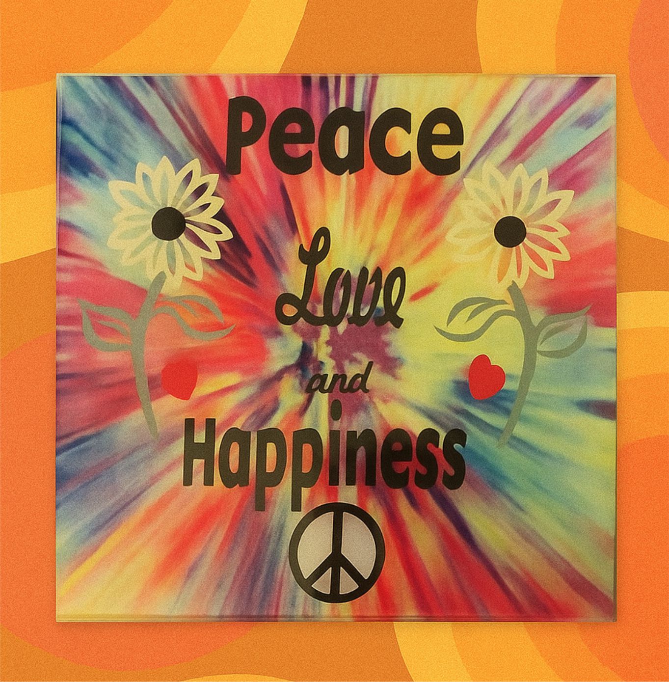 Hippie 60s Peace Love Psychedelic Glass Coasters – Groovy Retro Free Spirit Gift Set of 4