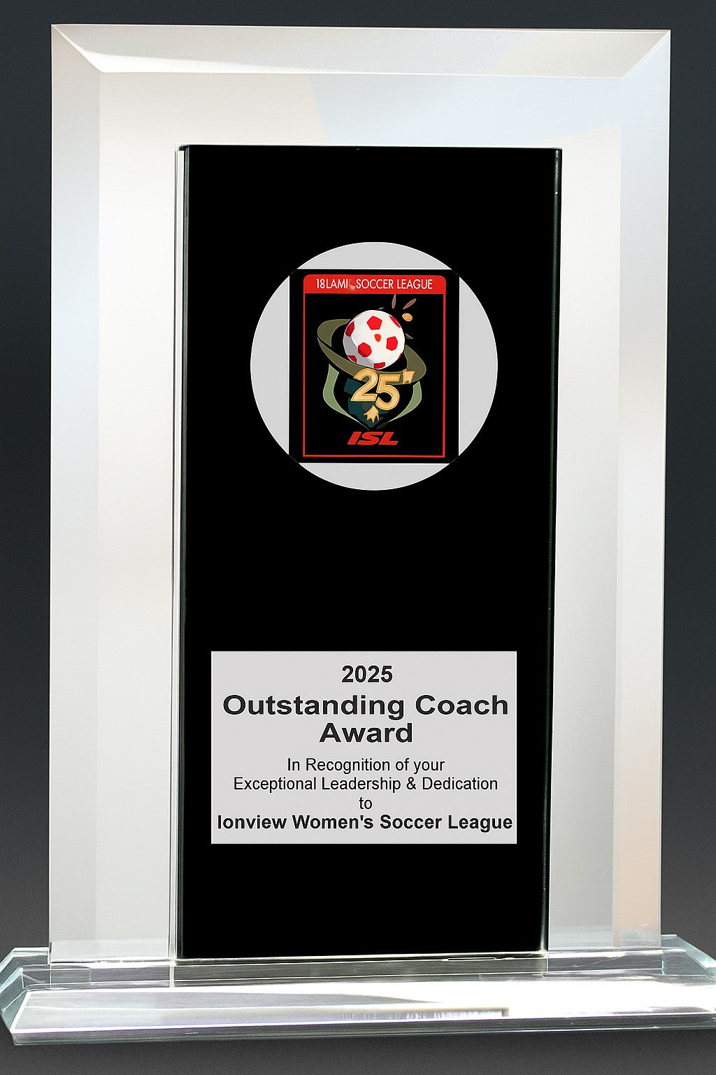 Black and Mirror Reflection Glass Award – Custom Polished Glass Trophy for Achievement, Recognition, or Corporate Gift