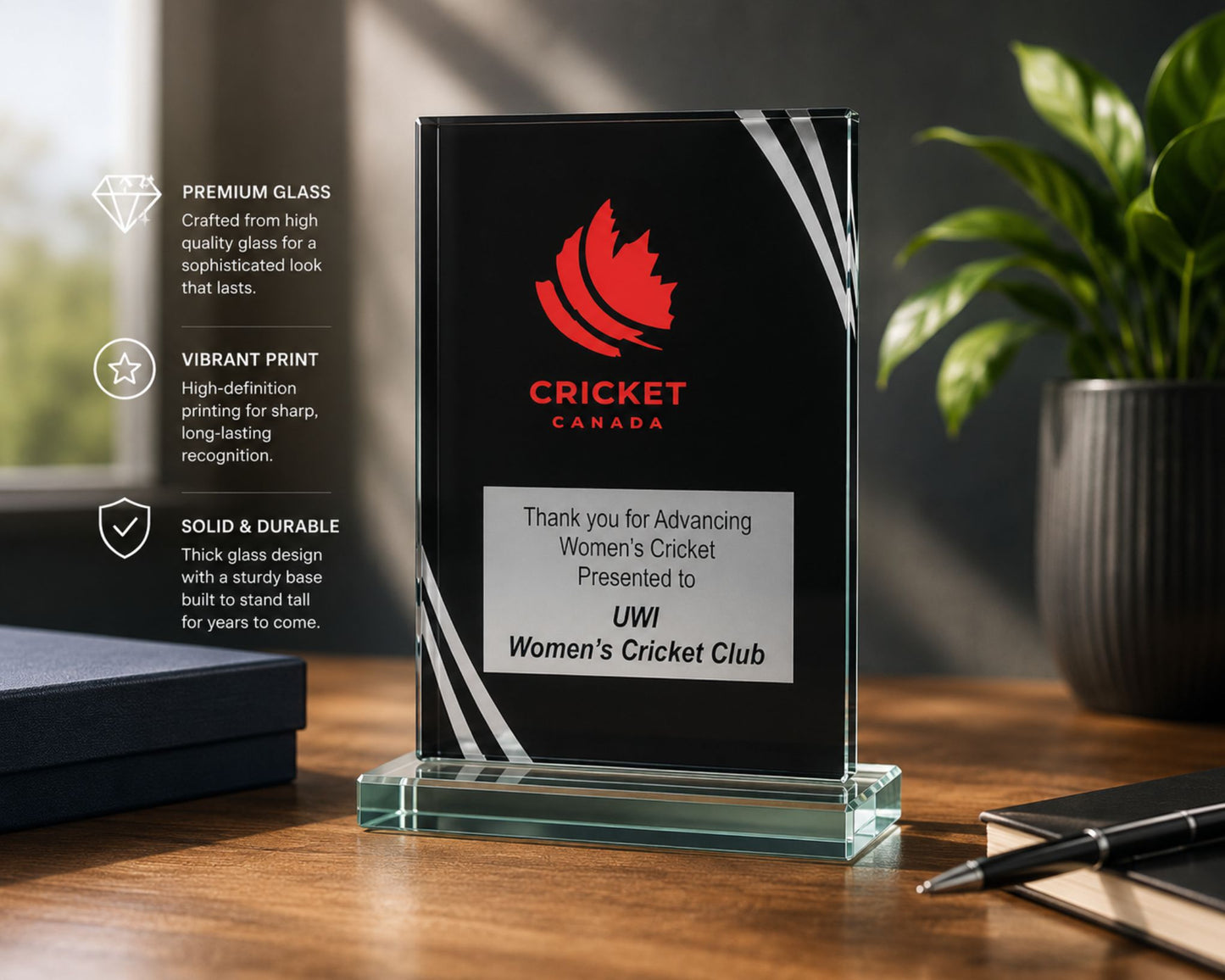 Black Reflection Custom Glass Award – Modern Recognition & Achievement Gift