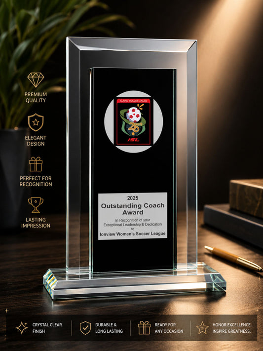 Black and Mirror Reflection Glass Award – Custom Polished Glass Trophy for Achievement, Recognition, or Corporate Gift