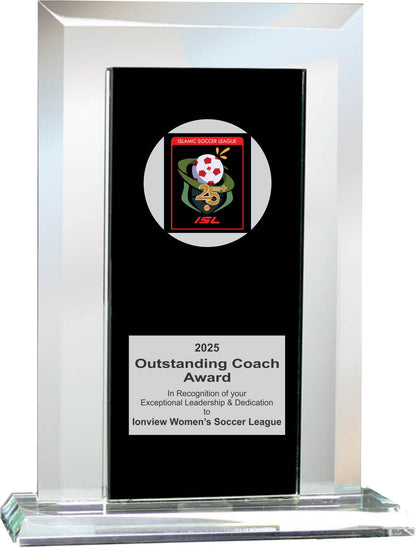 Black and Mirror Reflection Glass Award – Custom Polished Glass Trophy for Achievement, Recognition, or Corporate Gift