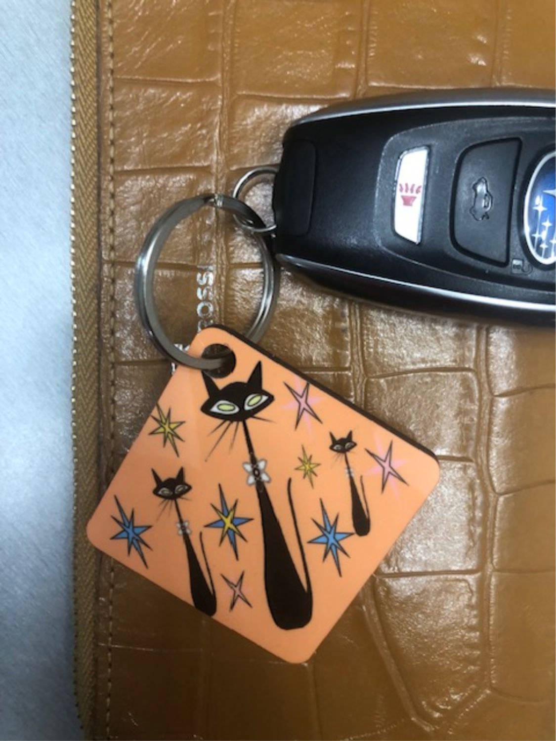 Atomic Cat Keychain Mid Century Modern cute Orange Key Chain Retro Cat Lover Gift Vintage styled Throw back Orange  keychain