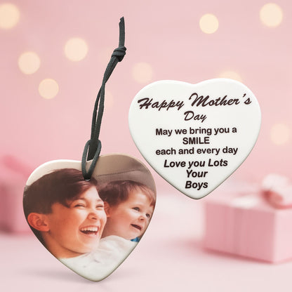 Personalized Photo Ornament | Family Heart Ornament | Custom Double-Sided Ceramic Keepsake | Gift for Friend | Holiday or Memory Ornament