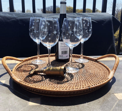 Mid Century Starburst Hand Etched Stemmed 16 ounce Retro Wine Glasses gift set of 2