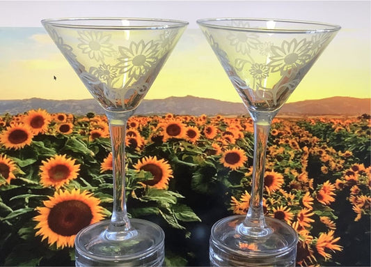 Sunflower Cocktail Mid Century Glassware Retro Etched Glassware Gift Martini Lover Barware Vintage Engraved Glassware Gift