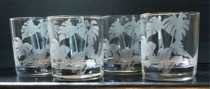 Retro Monstera Etched Rocks Glassware Gift Tropical Whiskey Barware for home or office bar Plant image Etched Mid Century Whiskey Lover Gift