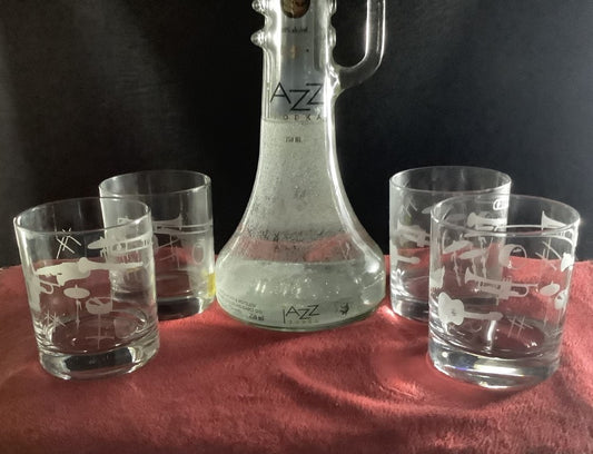 Music Lover Whiskey glasses, Jazz Gift Set of 4 Rocks Etched Glassware, engraved Musical Instruments, Musician Housewarming Gift 10 ounce.