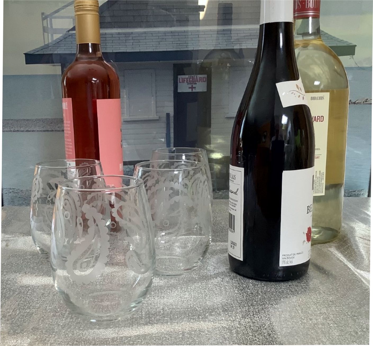 Paisley Etched Stemless Wine Glass Set of 4 – Mid-Century Boho 60s Retro Barware - Artistic Glassware Gift