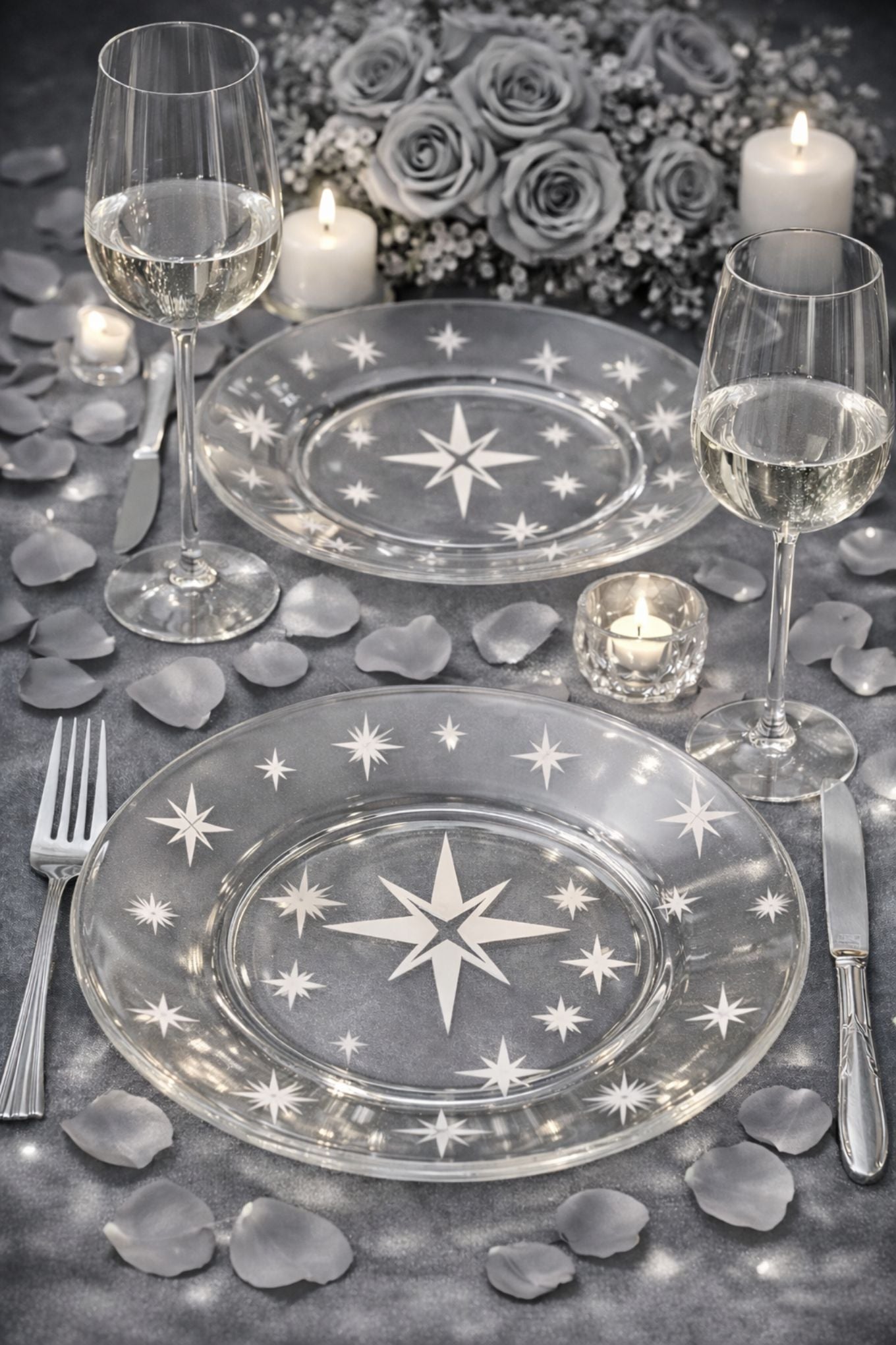 Mid Century Modern Starburst Glass Plates Set of 2 – 10” Etched Retro Atomic Dinnerware – Vintage Atomic Era Kitchen Dinnerware Gift