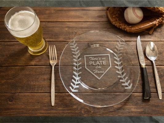 Commemorative Baseball Dinner Plate – 10” Etched Glass Presentation Plate – Coach Appreciation Award Baseball Lover Gift – There’s No Plate Like Home