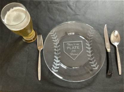 Commemorative Baseball Dinner Plate – 10” Etched Glass Presentation Plate – Coach Appreciation Award Baseball Lover Gift – There’s No Plate Like Home