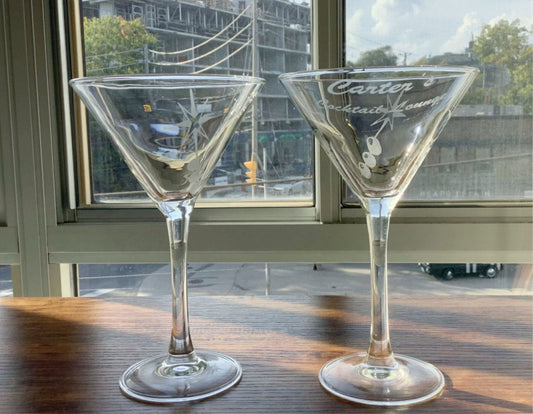 Personalized Atomic Era Martini Glasses Gift Retro Cocktail Glasses Etched Starburst Olive Personalized Bar Gift for Housewarming, Set of 2