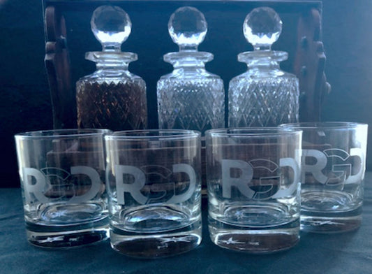 Custom Whiskey Glass Set of 4 x 10 ounce Personalized Etched Rocks Glasses Gift, custom office glassware, create your own housewarming gift