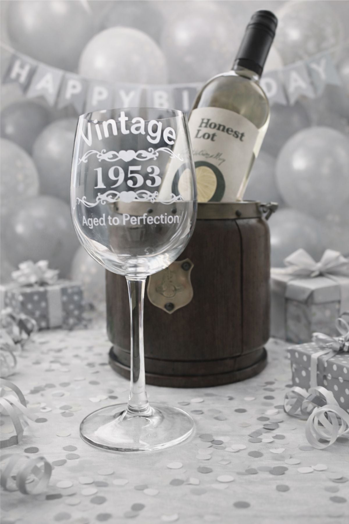 Milestone Birthday Wine Glass Gift – Personalized Hand Etched 16 oz Stemmed Glass