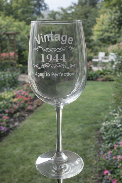 Milestone Birthday Wine Glass Gift – Personalized Hand Etched 16 oz Stemmed Glass