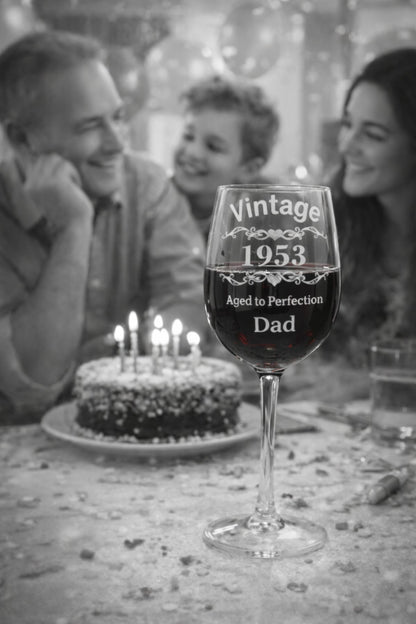 Milestone Birthday Wine Glass Gift – Personalized Hand Etched 16 oz Stemmed Glass