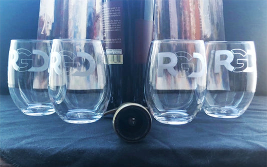 Customized Stemless Wine Glass Set of 4 x 15 oz. Personalized Etched Wine Gift custom bar office glassware create your own housewarming gift