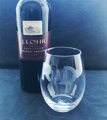 Customized Stemless Wine Glass Set of 4 x 15 oz. Personalized Etched Wine Gift custom bar office glassware create your own housewarming gift